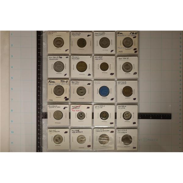 20 VINTAGE TRANSPORTATION TOKENS: 16 MINNESOTA
