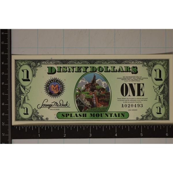 2014 ONE DISNEY DOLLAR CRISP UNC COLORIZED BILL: