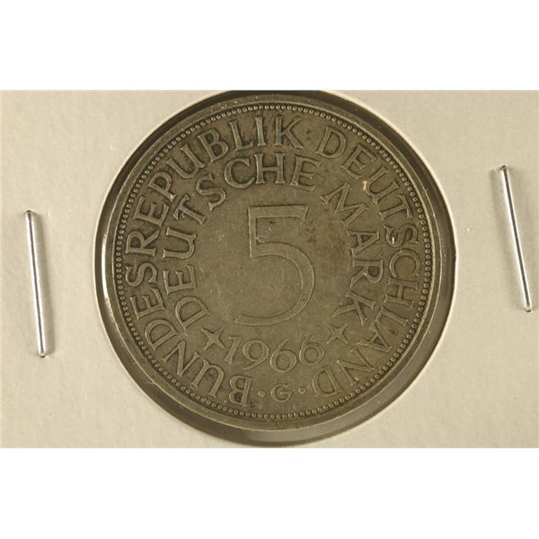 1966-G GERMAN SILVER 5 MARK .2251 OZ. ASW