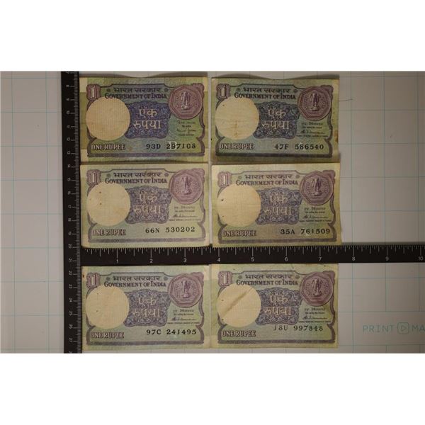 6-INDIA 1 RUPEE BILLS