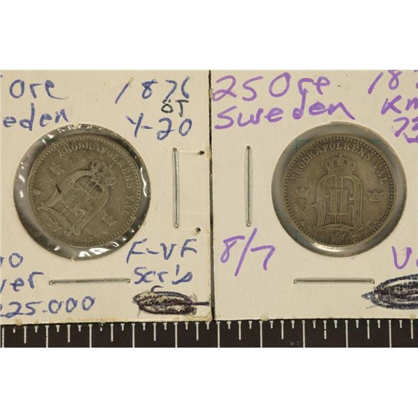 1876-ST & 1878-EB SWEDEN SILVER 25 ORE .1604