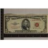 Image 1 : 1953 US $5 RED SEAL NOTE
