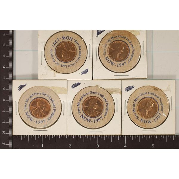 5-ENCASED 1960-D BU LINCOLN CENTS IN WOODEN