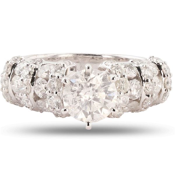 1.52CT CENTER DIAMOND 14K WHITE GOLD RING 3.12CTW