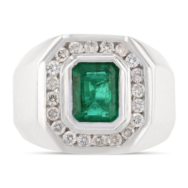 14K GOLD 2.10CT EMERALD & 0.45CTW DIAMOND RING