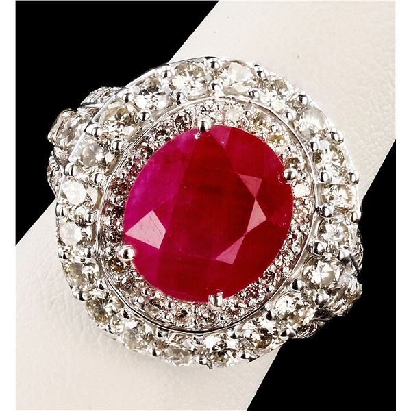 6.48CT BURMESE RUBY & 2.36CTW DIA 14K GOLD RING