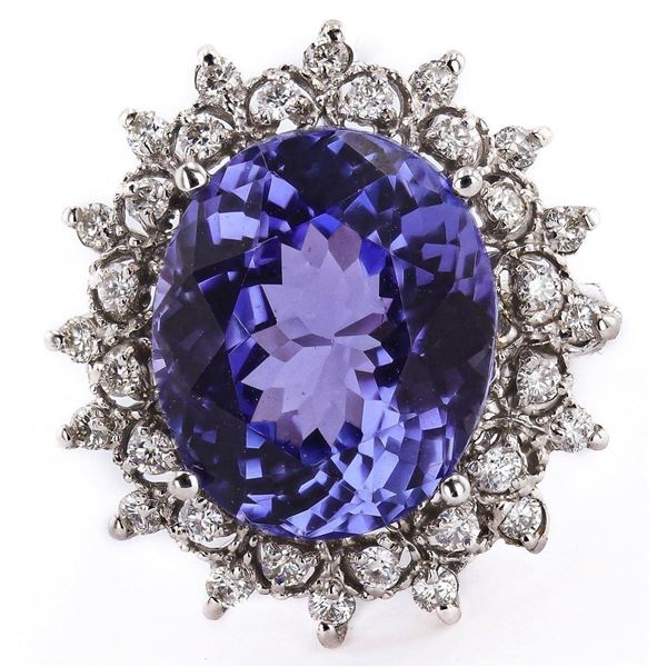 12.47CT TANZANITE & .59CTW DIA 14K WHITE GOLD RING