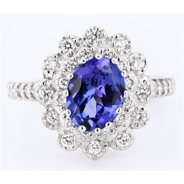 14K WHITE GOLD 1.59CT TANZANITE & 0.47CTW DIA RING