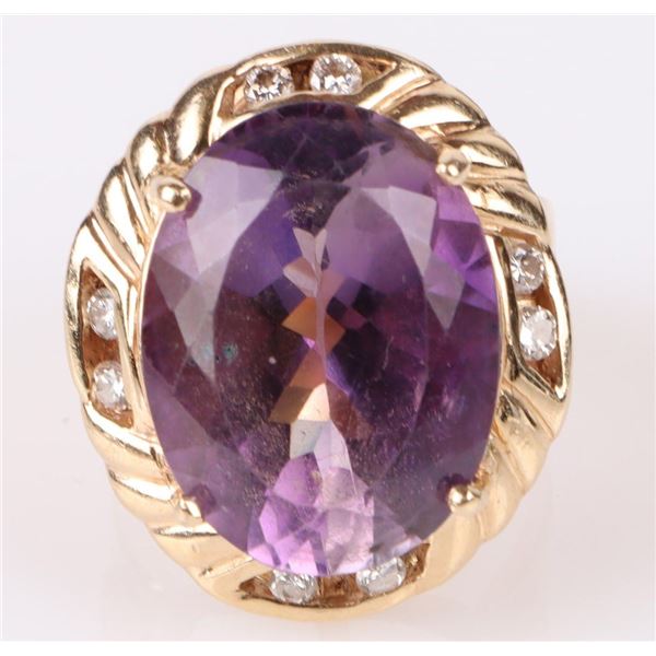 14K YELLOW GOLD PURPLE AMETHYST DIAMOND RING