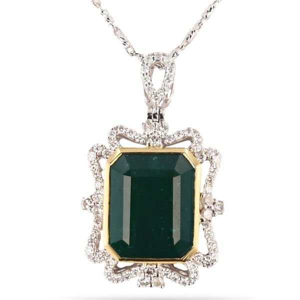 12.36CT EMERALD & 0.83CTW DIA 18K GOLD NECKLACE