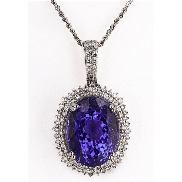 30.80CT TANZANITE & 1.42CTW DIA PLATINUM NECKLACE