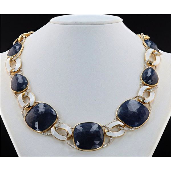 132.52CTW SAPPHIRE & 6.08CTW DIA 18K GOLD NECKLACE