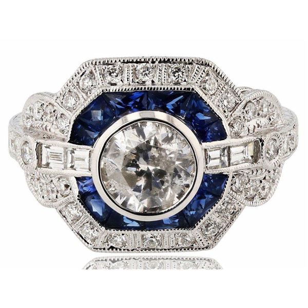 18K GOLD 1.16CT DIA & 0.70CT BLUE SAPPHIRE RING