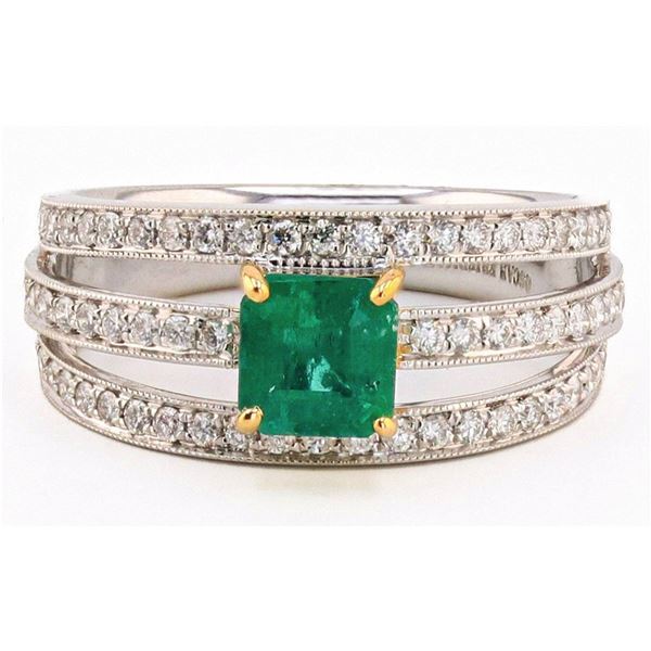 0.70CT EMERALD & 0.48CTW DIAMOND 18K GOLD RING