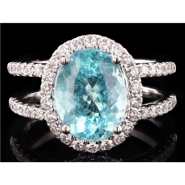 18K WHITE GOLD RING 3.51CT TOURMALINE DIA RING