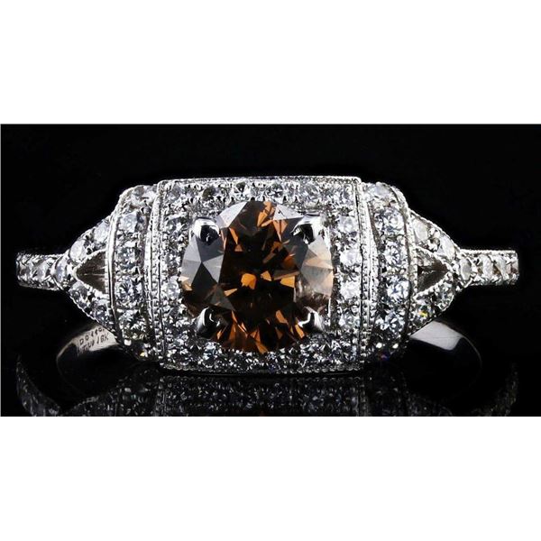 1.00CT ORNAGE DIAMOND 18K WHITE GOLD RING 1.44CTW