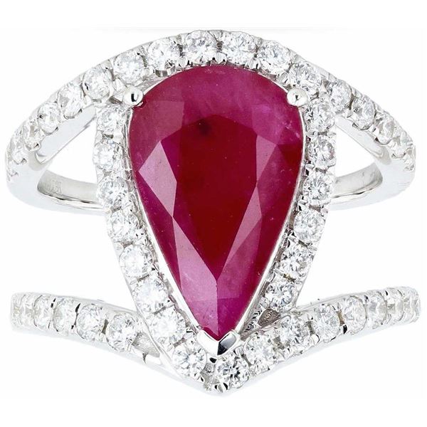 3.36CT RUBY & 0.85CTW DIAMOND 18K WHITE GOLD RING