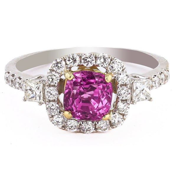 1.57CT PINK SAPPHIRE & 0.37CTW DIA 18K GOLD RING