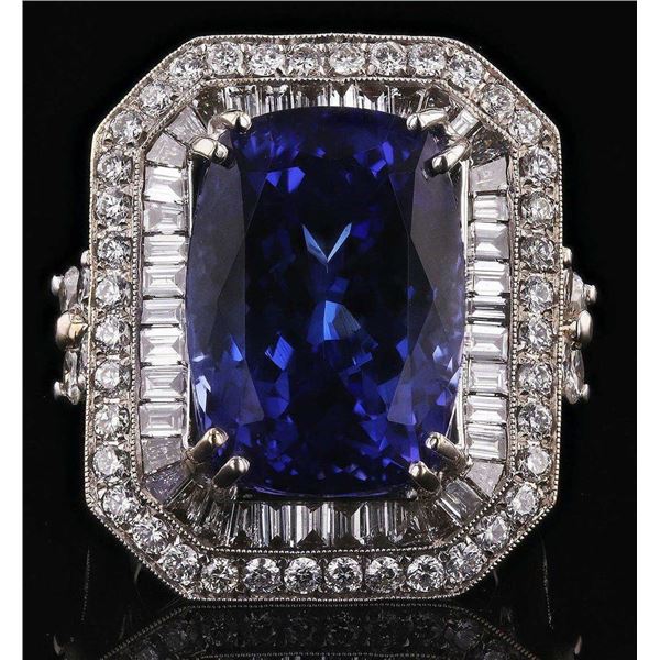 16.49CT TANZANITE & 2.81CTW DIAMOND 18K GOLD RING