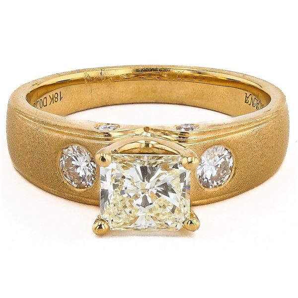 1.00CT YELLOW CENTER DIAMOND 18K GOLD RING 1.29CTW