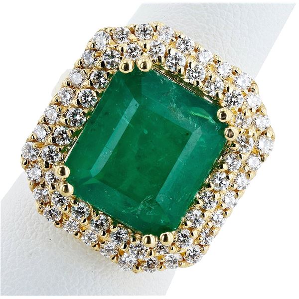 8.77CT EMERALD & 1.29CTW DIA 18K YELLOW GOLD RING