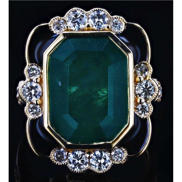 18K YELLOW GOLD 7.57CT EMERALD & 1.05CTW DIA RING