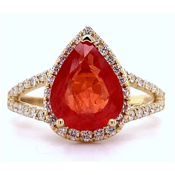 2.48CT ORANGE SAPPHIRE & 0.45CTW DIA 18K GOLD RING