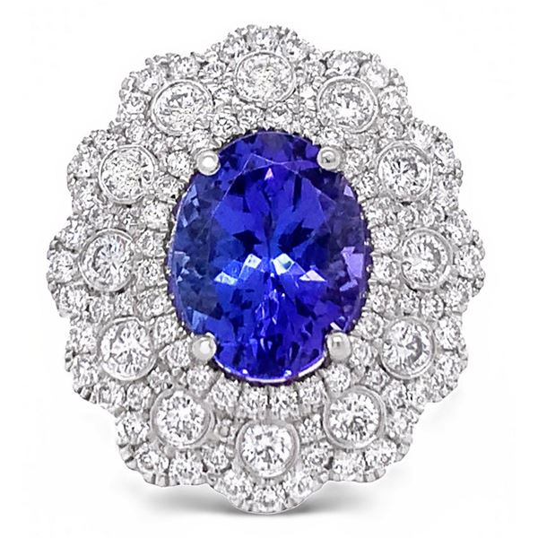 3.76CT TANZANITE & 1.74CTW DIAMOND PLATINUM RING