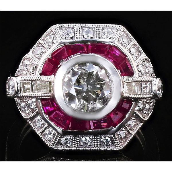 1.30CT DIAMOND & 0.65CT RUBY PLATINUM RING 2.07CTW
