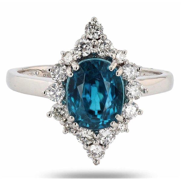4.33CT BLUE ZIRCON & 0.54CTW DIAMOND PLATINUM RING