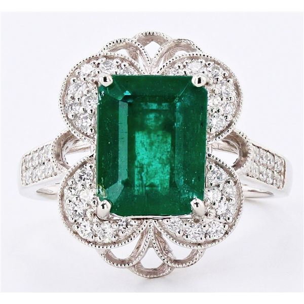 PLATINUM 3.39CT EMERALD & 0.44CTW DIAMOND RING