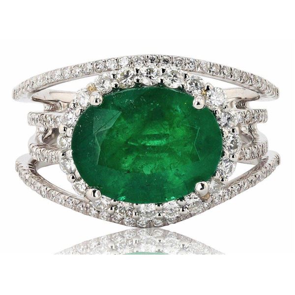 3.46CTW EMERALD & 0.83CTW DIAMOND PLATINUM RING