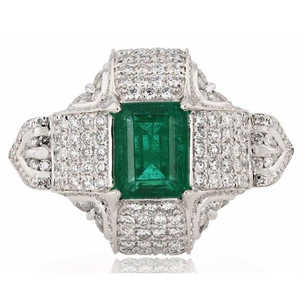 2.87CT EMERALD & 2.12CTW DIAMOND PLATINUM RING