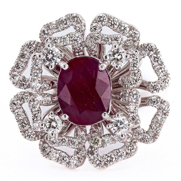 2.28CT BURMESE RUBBY & 1.49 DIA PLATINUM RING GIA