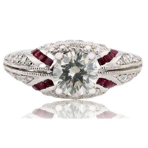 1.01CT SI3 CENTER DIA & 0.68CTW RUBY PLATINUM RING