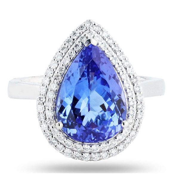 4.58CT TANZANITE & 0.36CTW DIAMOND PLATINUM RING