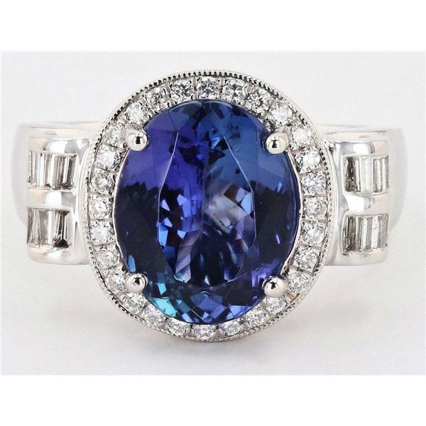 4.63CT TANZANITE & 0.54CTW DIAMOND PLATINUM RING