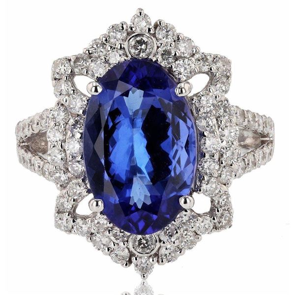 5.00CT TANZANITE & 1.32CTW DIAMOND PLATINUM RING