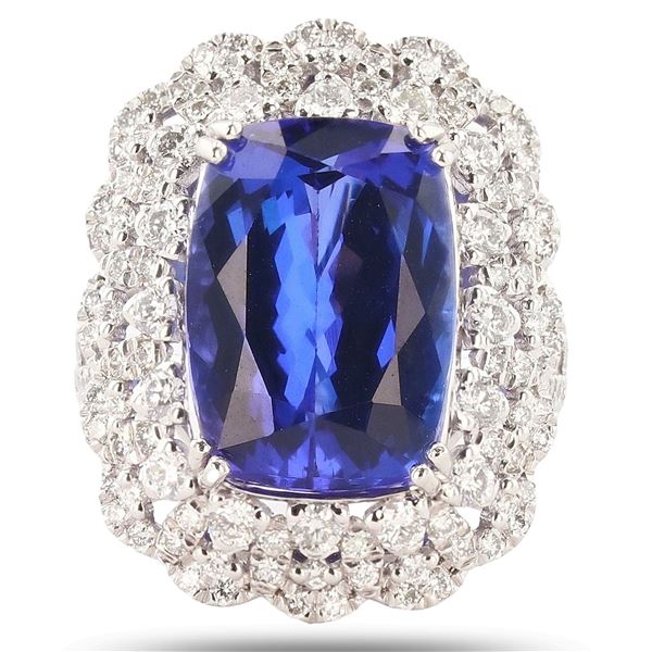 10.82CT TANZANITE & 1.39CTW DIAMOND PLATINUM RING