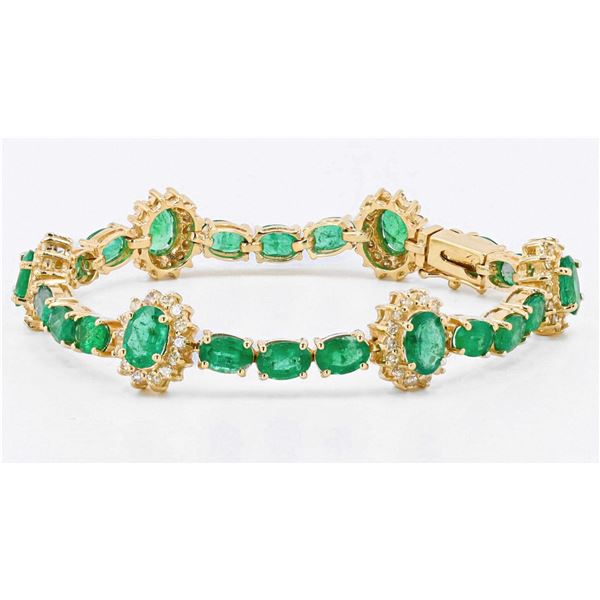 12.17CTW EMERALD & 1.42CTW DIA 14K GOLD BRACELET