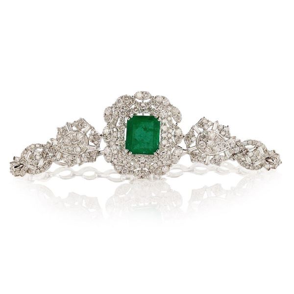 3.75CT EMERALD & 4.42CTW DIAMOND 18K GOLD BRACELET