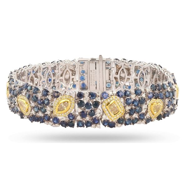 3.62CTW DIA & 17.29CTW SAPPHIRE 18K GOLD BRACELET