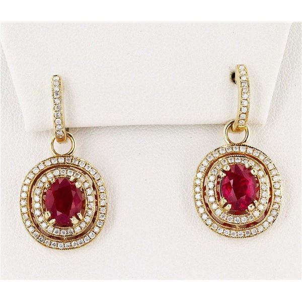 5.13CTW RUBY & 0.83CTW DIAMOND 14K GOLD EARRINGS
