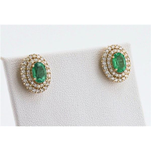 2.30CTW EMERALD & 1.3CTW DIAMOND 14K GOLD EARRINGS