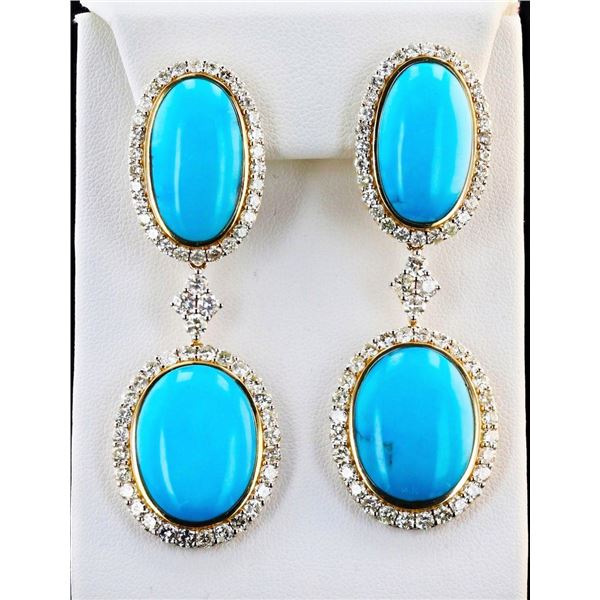 45.67CTW TURQUOISE & 6.43CTW DIA 14K GOLD EARRINGS