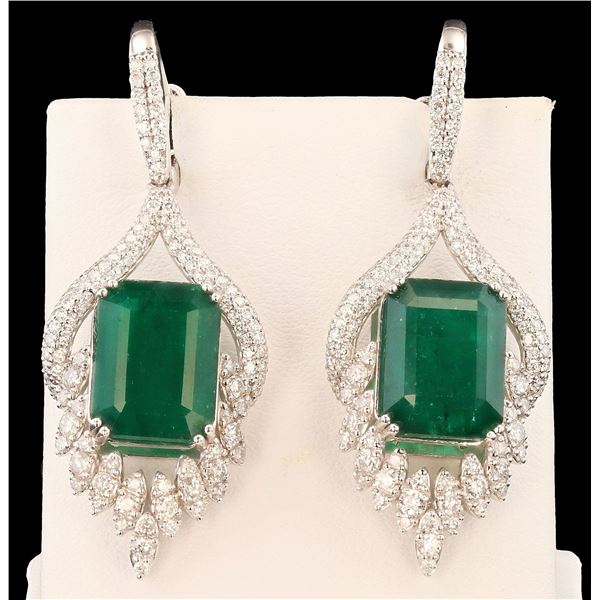 13.20CTW EMERALD & 2.35CTW DIA PLATINUM EARRINGS
