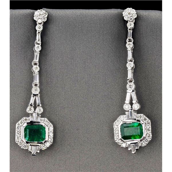 3.18CTW EMERALD & 1.9CTW DIAMOND PLATINUM EARRINGS