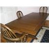 Image 1 : Large dining table w/leaf, stretcher base & 4 chairs
