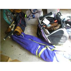 Large lot of bike related items, ski's, dart boards