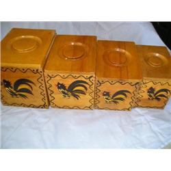 Four Vintage wood canisters